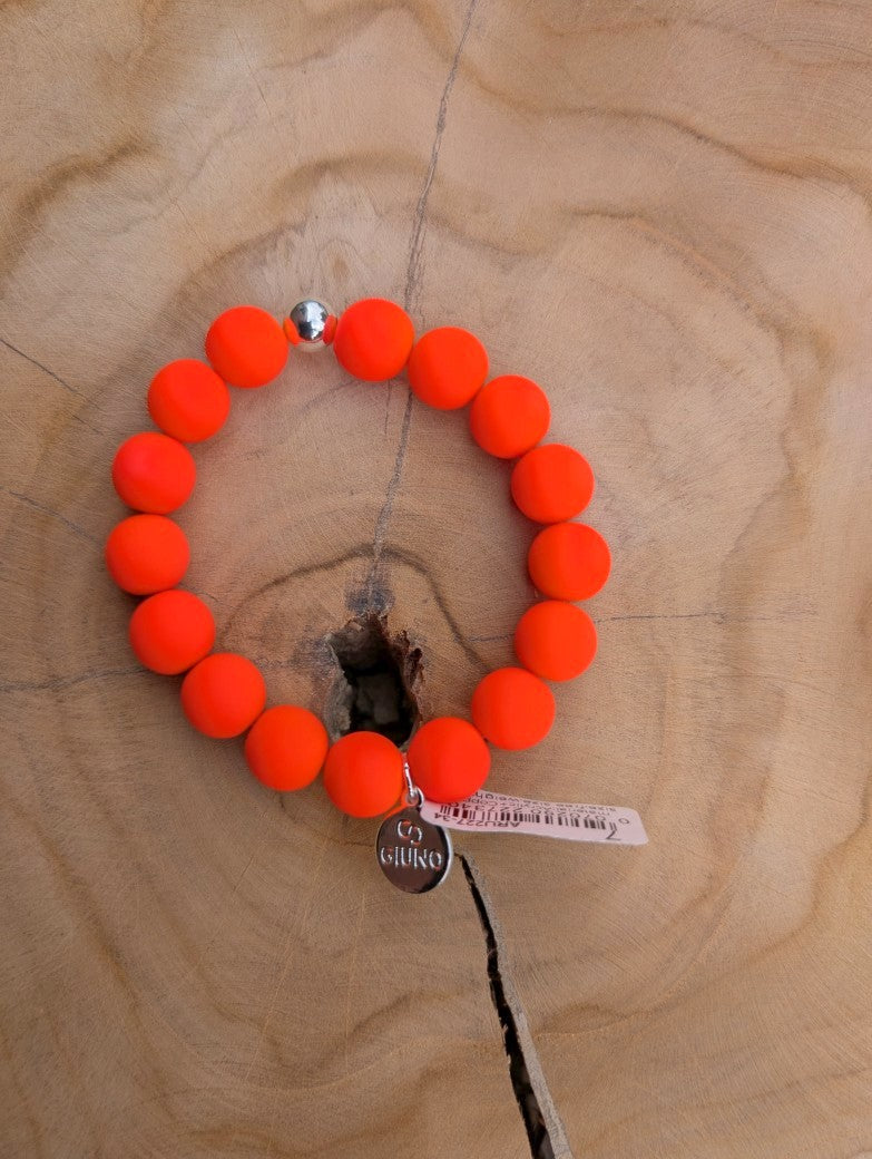 Zeigen Sie Ihre Persönlichkeit mit unserem großartigen elastische Armband mit mittelgroßen Perlen aus Acryl und Kupfer in Neon Orange - holen Sie es sich jetzt!