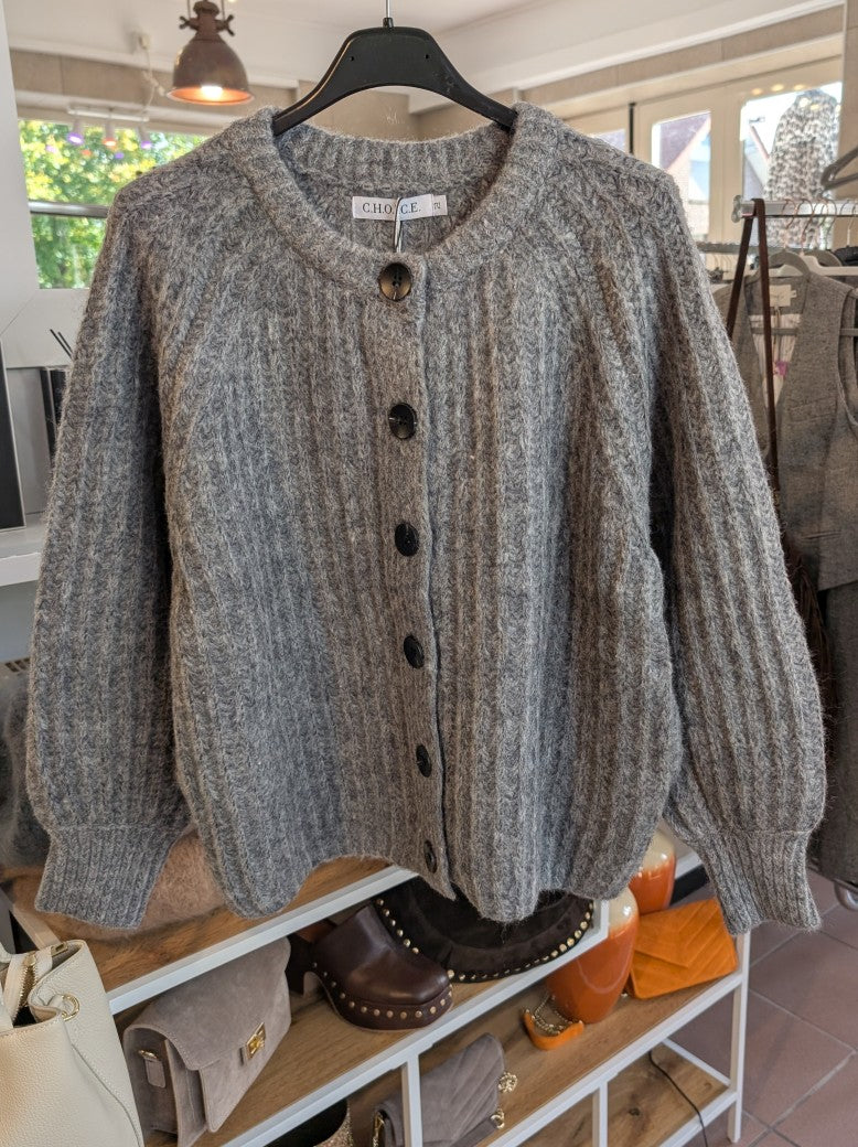 Cardigan CHOICE Grau schwarze Knöpfe Viskose Nylon Wolle – BF MODE
