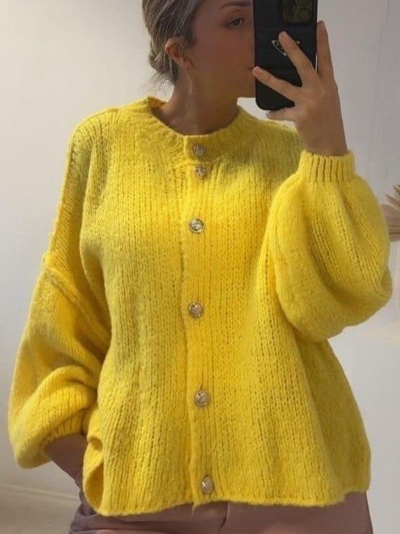 Cardigan Strickjacke Gelb mit Knöpfen, One Size, von BELIEVE