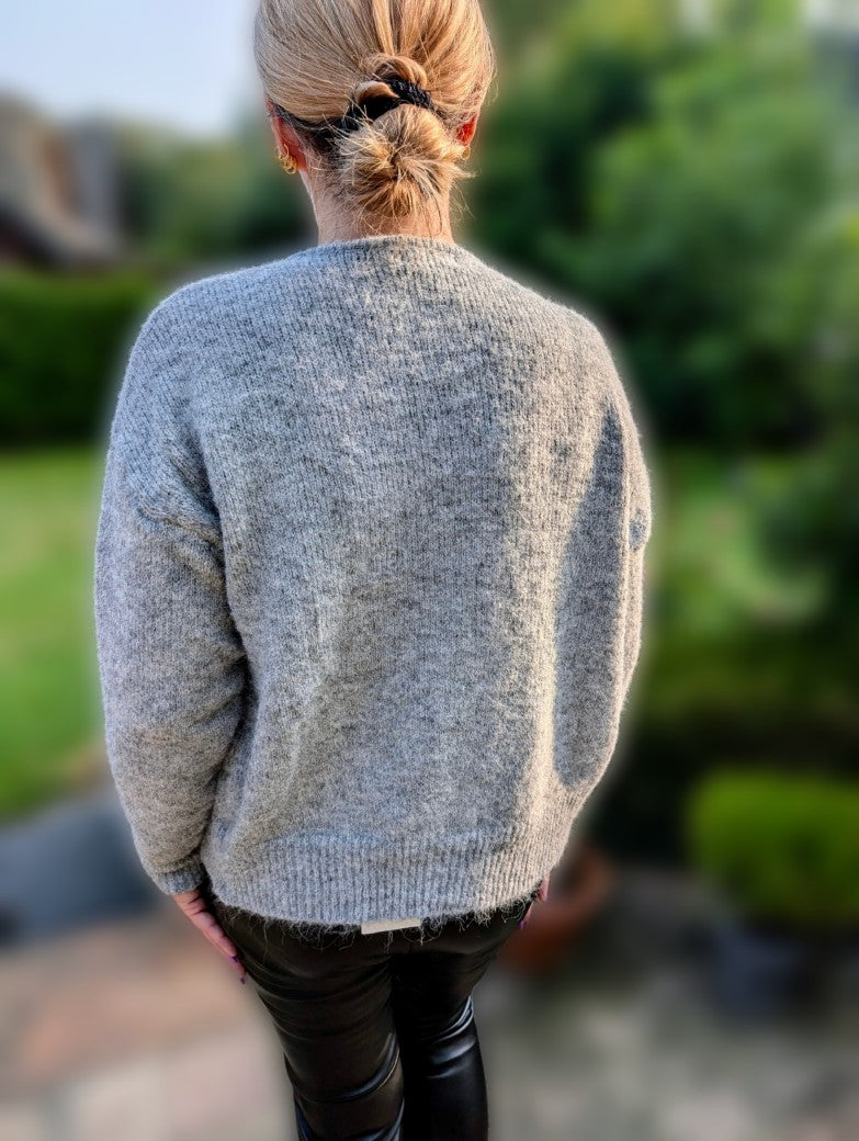 Cardigan Strickjacke Hellgrau mit Knöpfen One Size (Effeny)