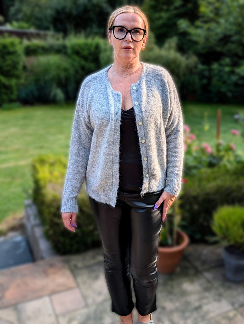 Cardigan Strickjacke Hellgrau mit Knöpfen One Size (Effeny)