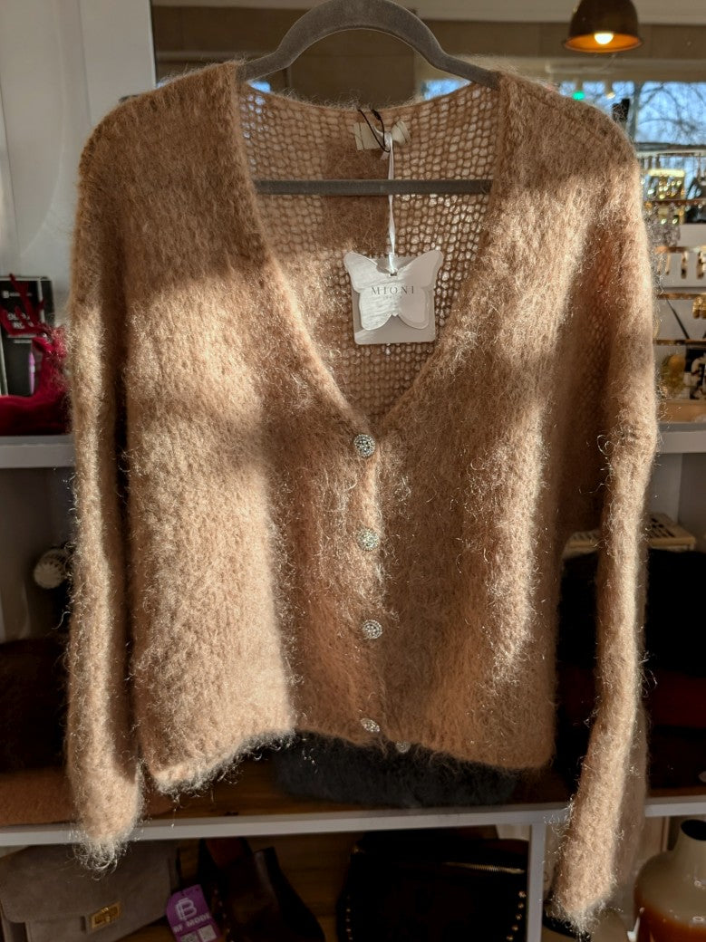 Cardigan Strickjacke Milchkaffee Braun Mohair SilberknΓΆpfe β BF