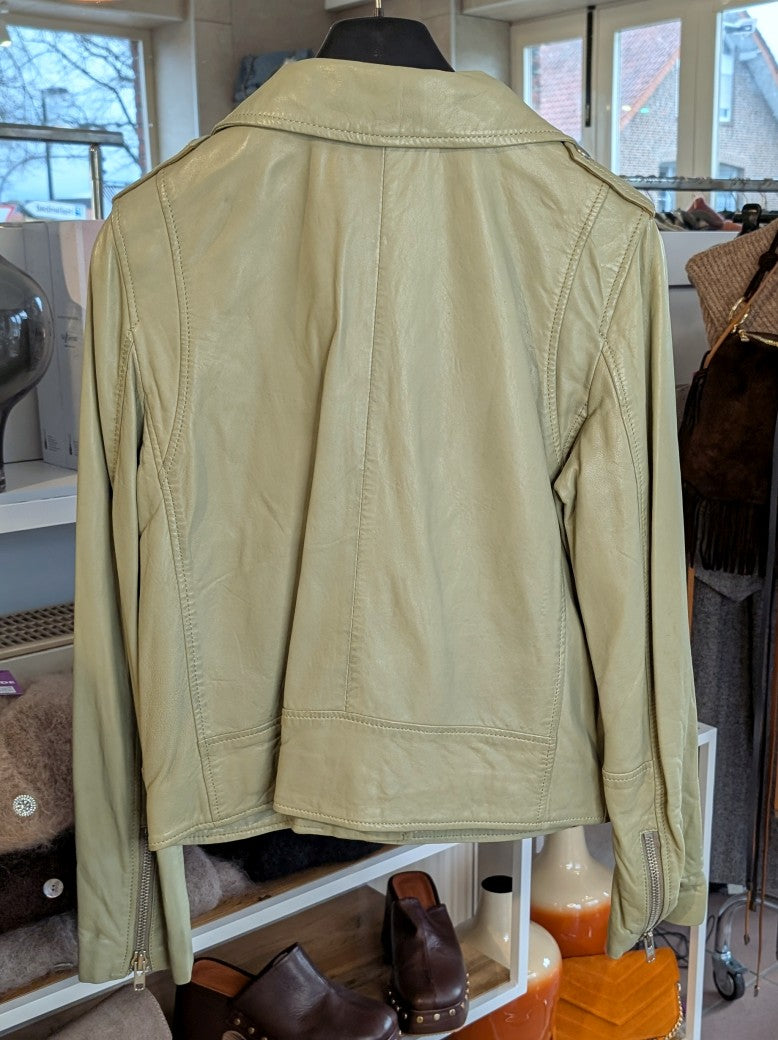 Exklusive Damen Bikerjacke Lederjacke aus weichem Leder in Salbei Grün Khaki - PATAGO