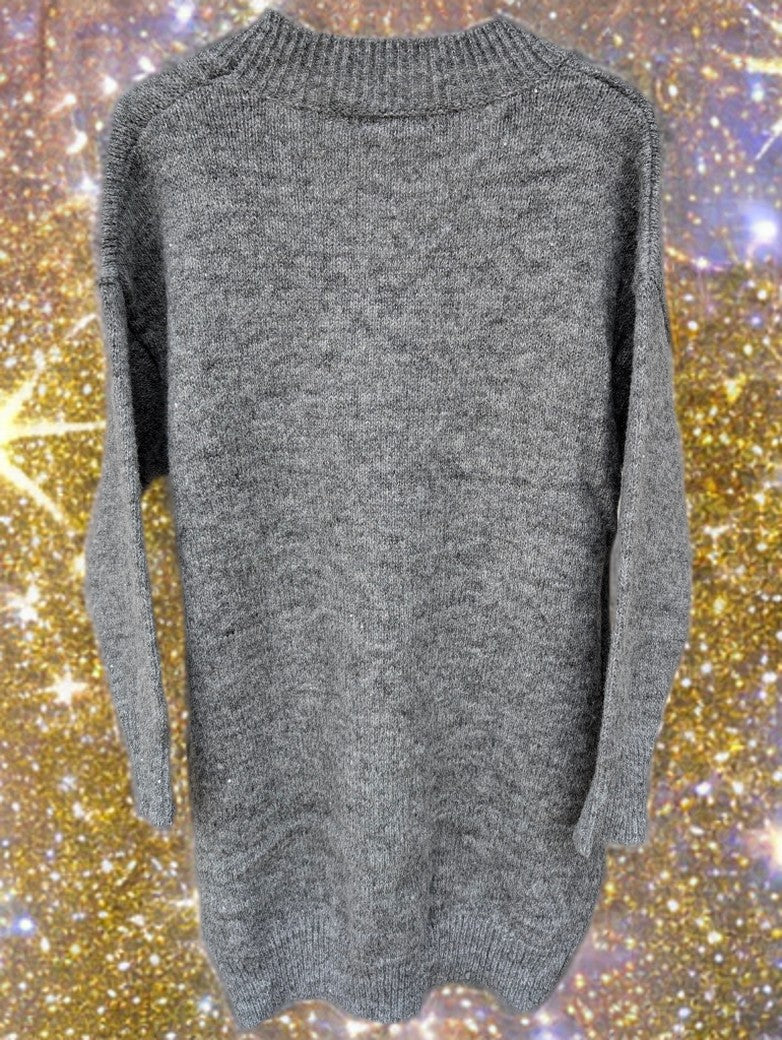 Feinstrick Maxi Pullover / Kleidpullover Hellgrau Viskose One Size - von Effeny