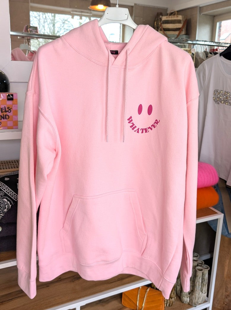 Das Whatever Smiley Backprint-Design im authentischen Vintage Used Look Rosa Pink setzt ein trendiges selbstbewusstes Zeichen - perfekt für entspannte Tage!