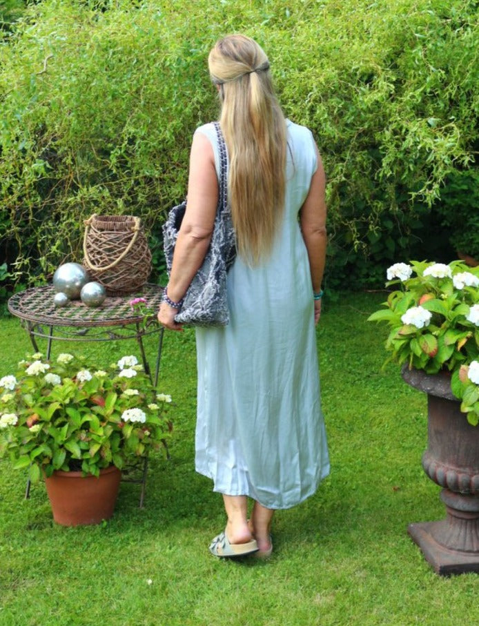 Kleid Satin Ohne Arm Hellgrau Baumwolle One Size