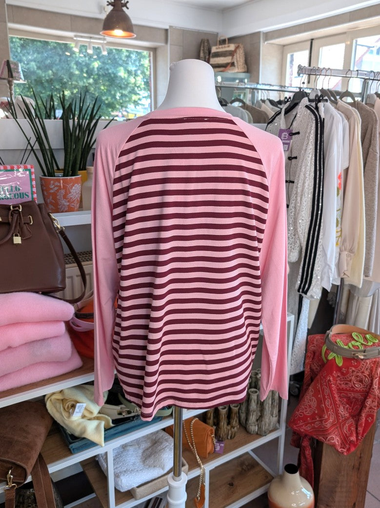 Langarm Shirt aus hochwertiger Baumwolle im klassischen Streifendesign in aktuellen Trendfarben Rosa, Brombeer und Rot - für stilbewusste Looks mit Raffinesse!