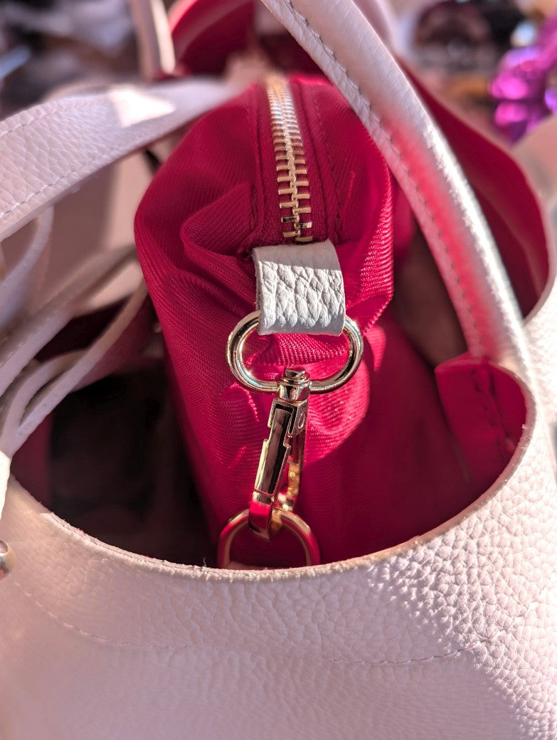 Wunderschöne Shopping Bag aus weichem Leder Cross-Body tragbar mit Schulterriemen in Beige Rot Gold im Marlon Firenze Large Tote Bag Venezia Stil - Must-Have!