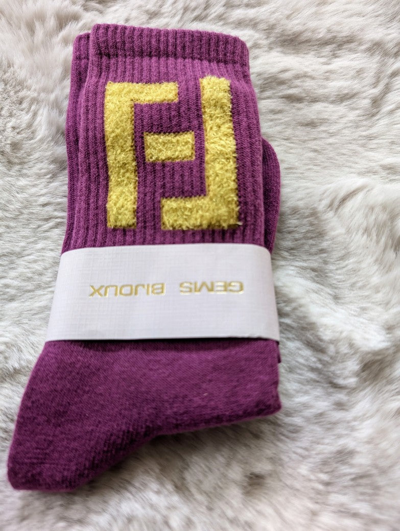 Socken Fendi Style Bordeaux Rot Gelb, Baumwolle - Einheitsgröße, perfekte Fußanpassung