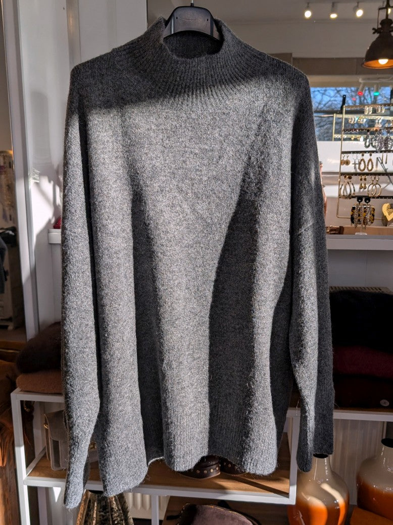 Feinstrick Stehkragen Rollkragen Pullover Grau aus hochwertiger Viskose Mischung von Effeny