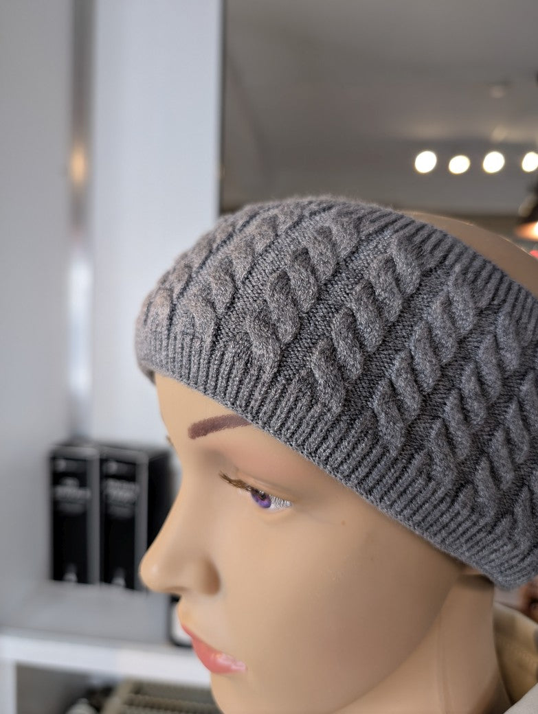 Stirnband gefüttert flauschig warm 9cm Breite/Höhe - aus 51% Viskose, 30% Polyester, 19% Nylon - Innenfutter Polyester - Grau