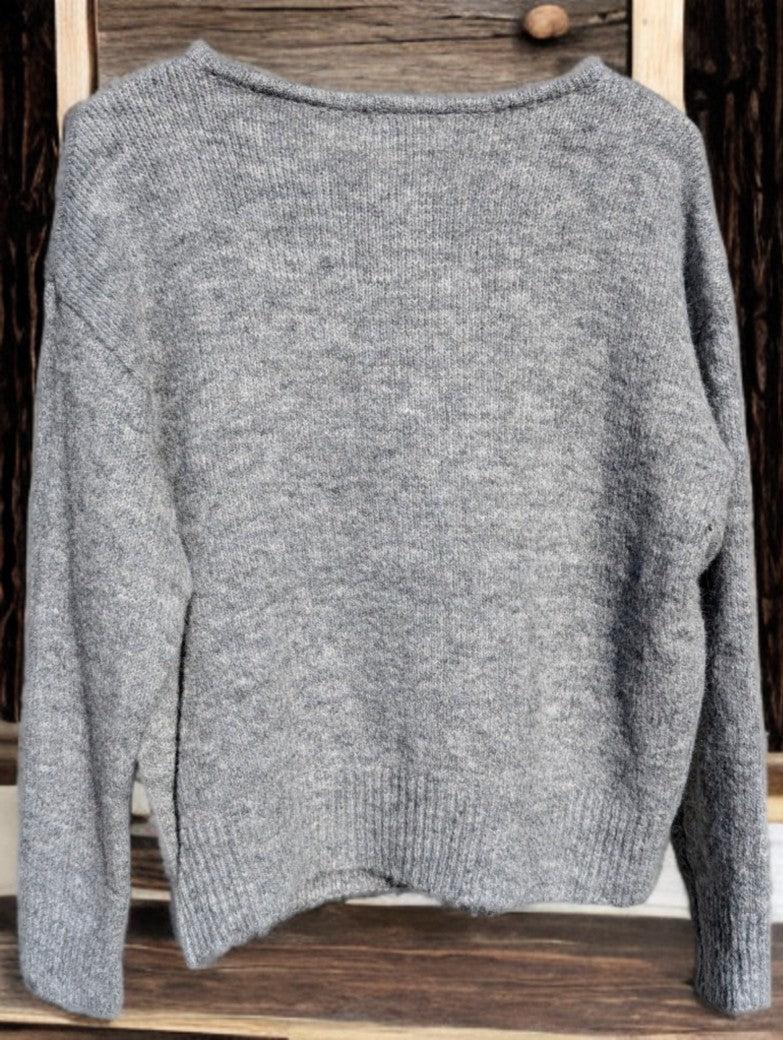 Cardigan Strickjacke Hellgrau mit Knöpfen One Size (Effeny)