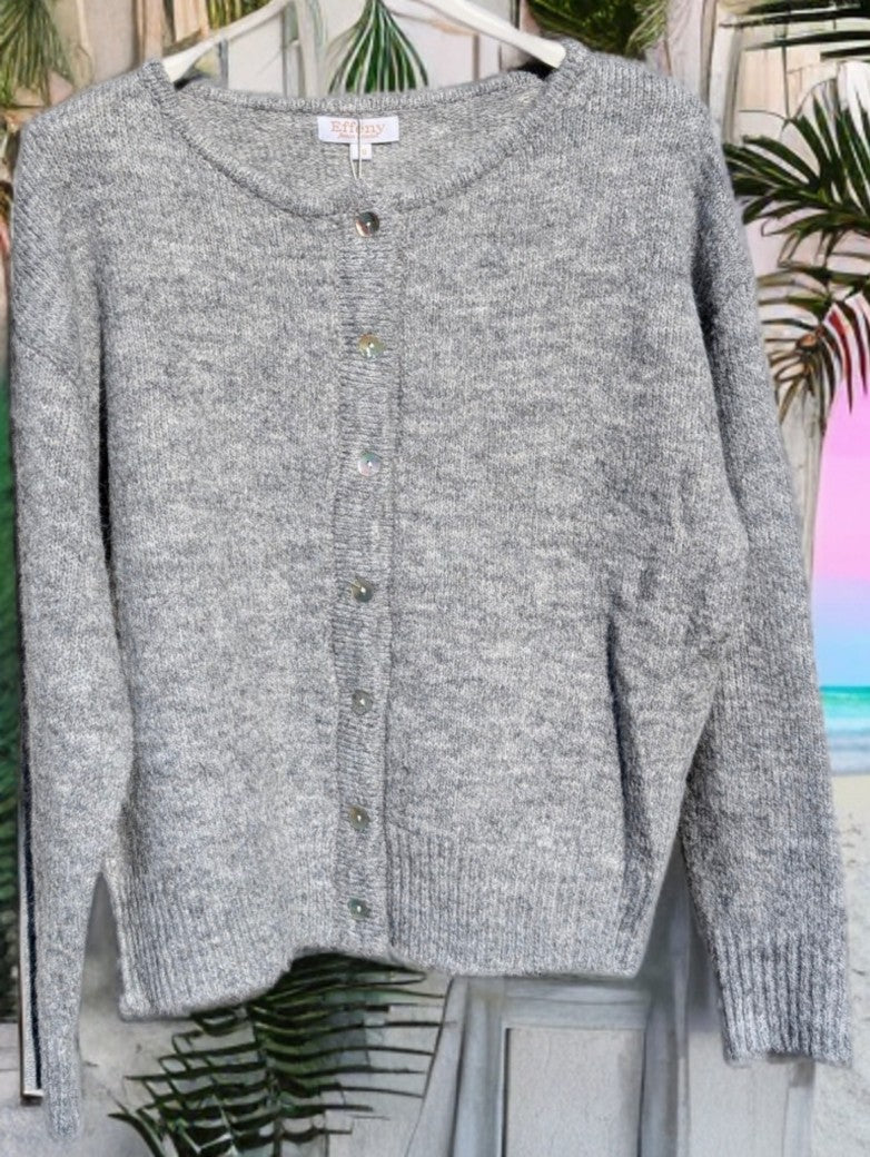 Cardigan Strickjacke Hellgrau mit Knöpfen One Size (Effeny)