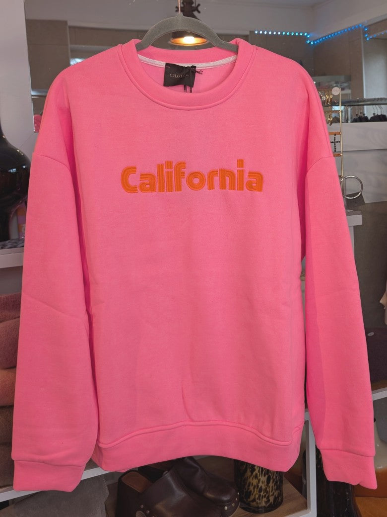 Das hochwertige Baumwoll-Sweatshirt California besticht durch seine harmonische Farbgestaltung in trendigem Pink und Neon Orange - dein perfekten Begleiter!