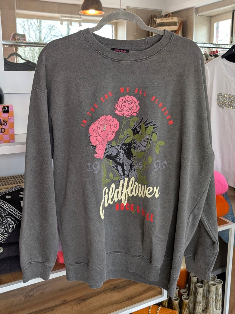 Retro-Ästhetik Sweatshirt Wildflower 1995 Rock & Roll – Vintage-inspiriertes Design mit lebendigen Farben in Rosa, Rot, Grün und Grau aus hochwertiger Baumwolle!