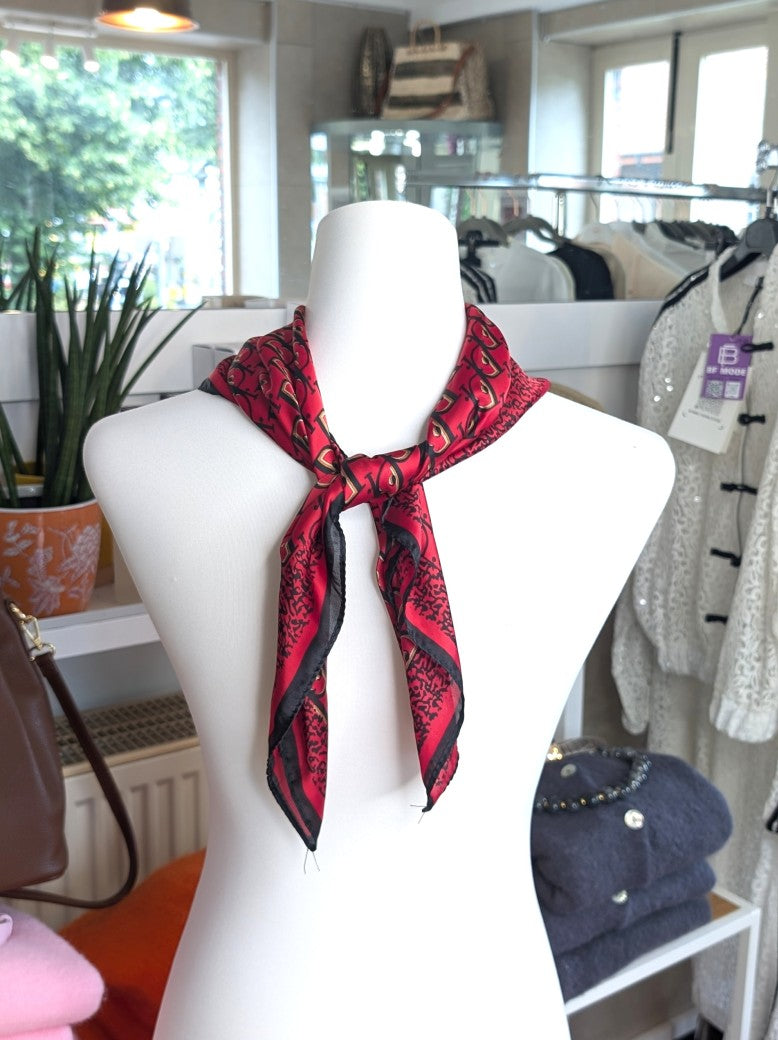 Hochwertiges elegantes Viskose-Satin Tuch im zeitlosen Dior-Stil in Rot Schwarz Gold - Styling als Schultertuch, Halstuch, Hüfttuch oder elegantes Accessoire.