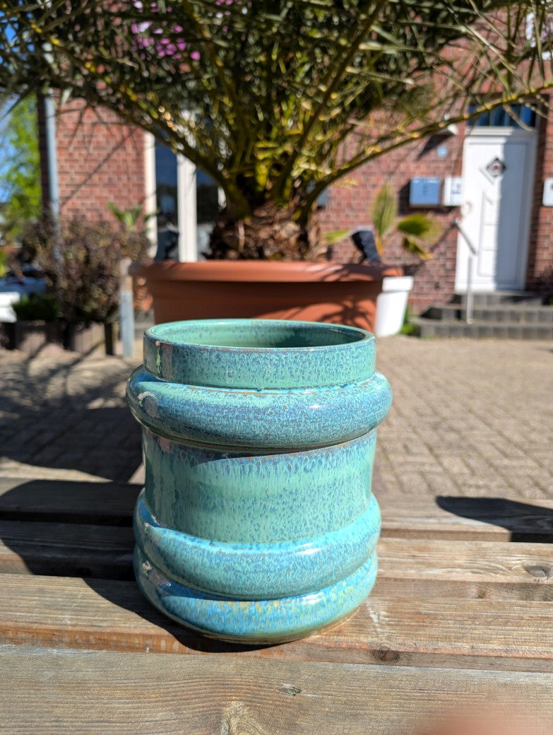 pflanztöpfe türkis Übertopf Pflanzgefäß Steingut Keramik Türkis 22x22cm Portugal Handmade – BF  MODE