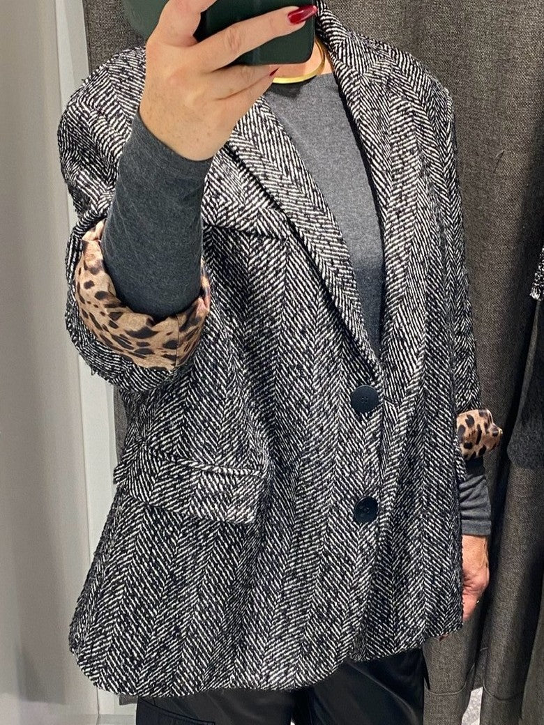 Wollblazer Fischgrät Leo innen, Woll Blazer Damen von LUMINA, One Size