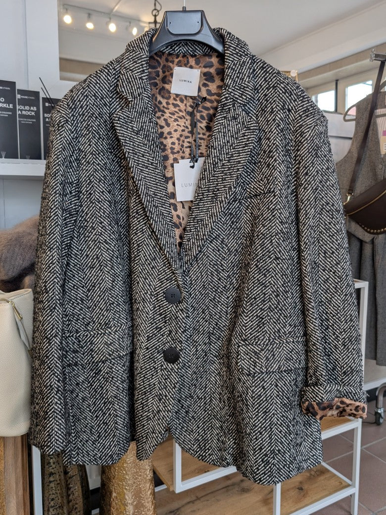 Wollblazer Fischgrät Leo innen, Woll Blazer Damen von LUMINA, One Size