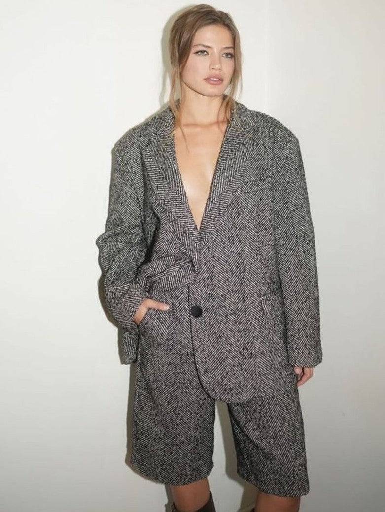 Wollblazer Fischgrät Leo innen, Woll Blazer Damen von LUMINA, One Size