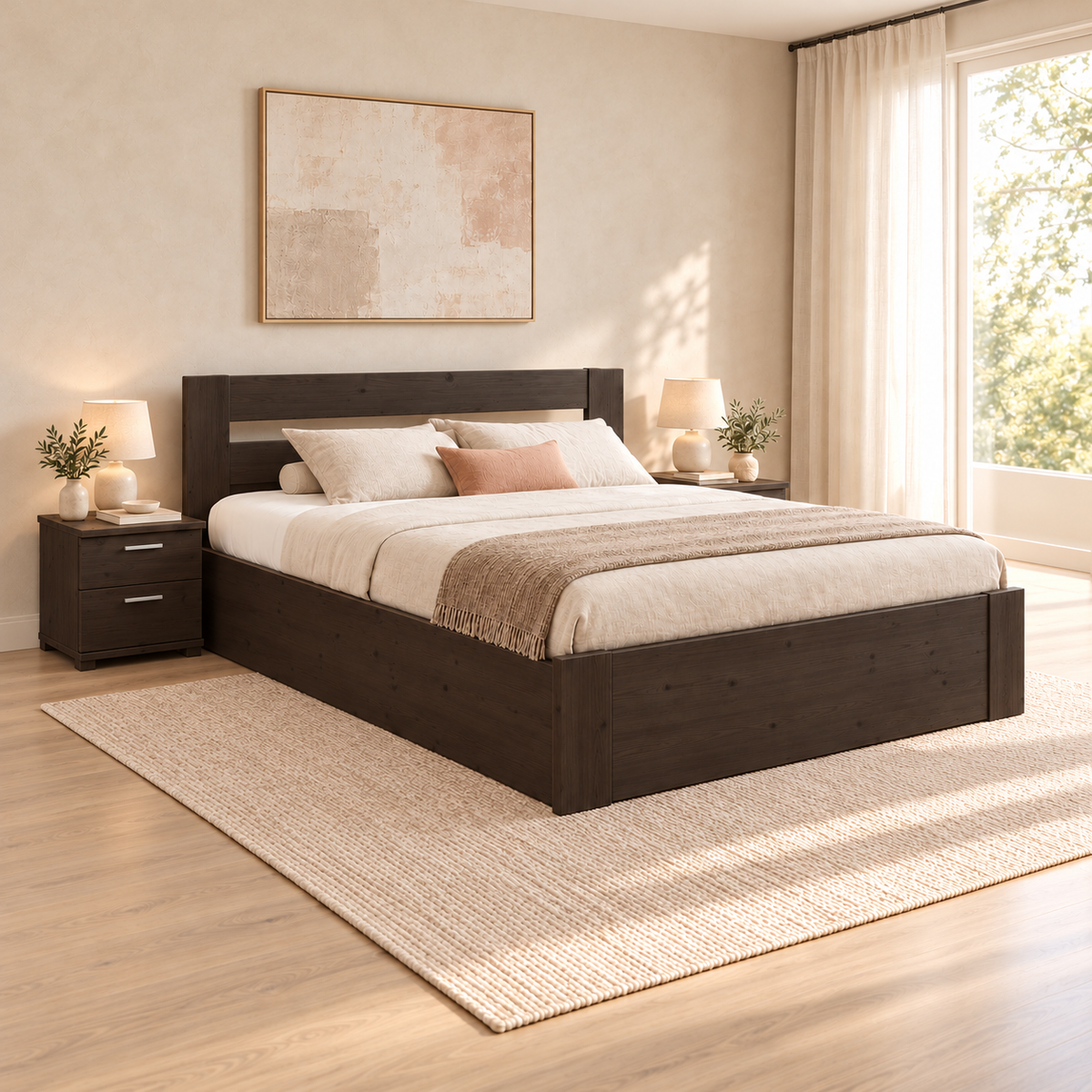 Nobis Kieferbett mit Bettkasten aus Massivholz | 100% Bio-Bett inkl. Lattenrost