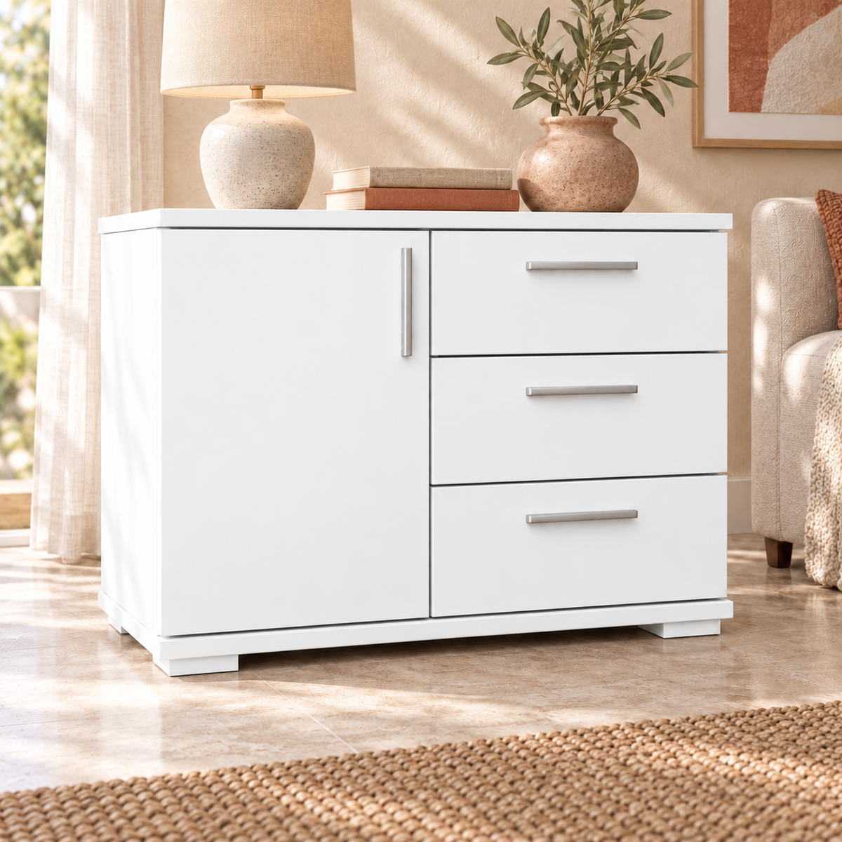 Nobis Kommode Bio Kiefer Massivholz 1-türig mit 3 Schubladen - 57 cm