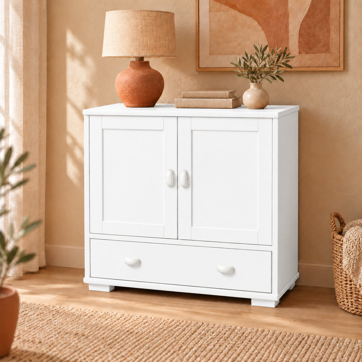 Vanessa Kommode Bio Massivholz | 2-türig Sideboard mit 1 Schublade aus 100% Bio Holz