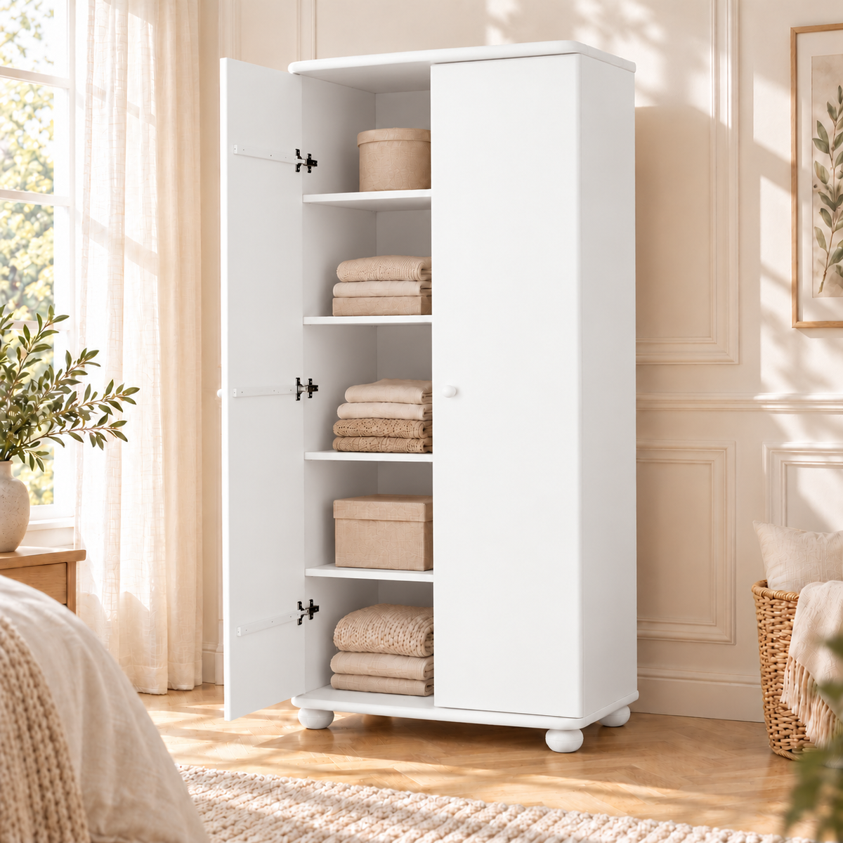 Claudia Kleiderschrank Bio Kiefer 2-türig | 45cm / 62cm Tiefe | 100% Massivholz mit Regalfächern