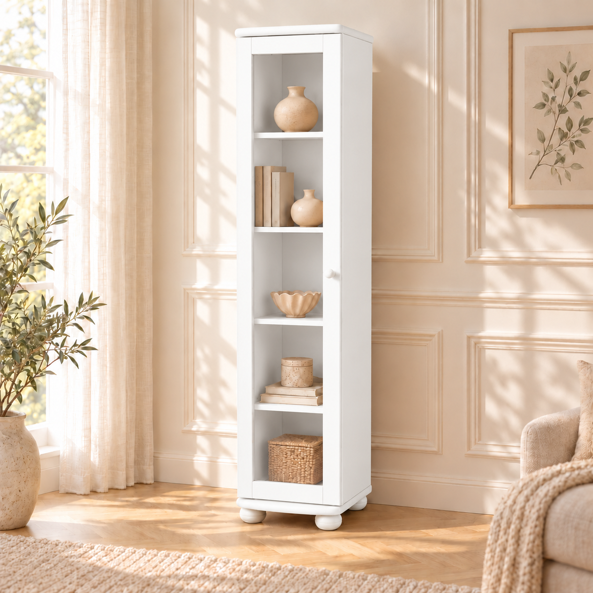 Claudia Vitrine Bio Kiefer Massivholz | 1-Türig mit 4 Regalen aus 100% Naturmaterial