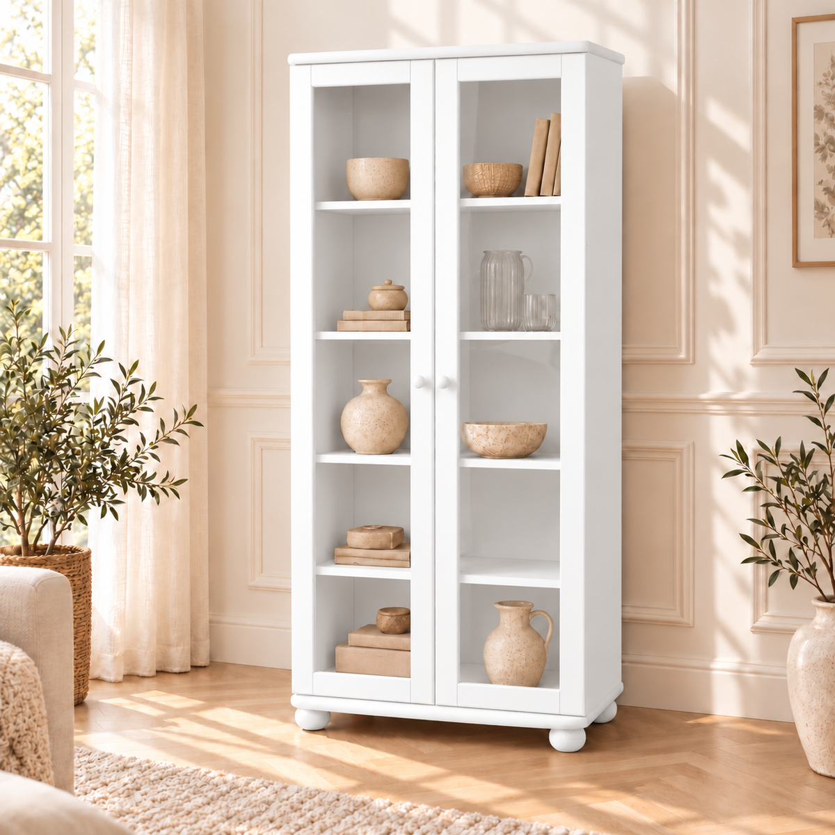 Claudia Vitrine Bio Kiefer Massivholz | 2-Türig mit 4 Regalen aus 100% natürlichem Holz