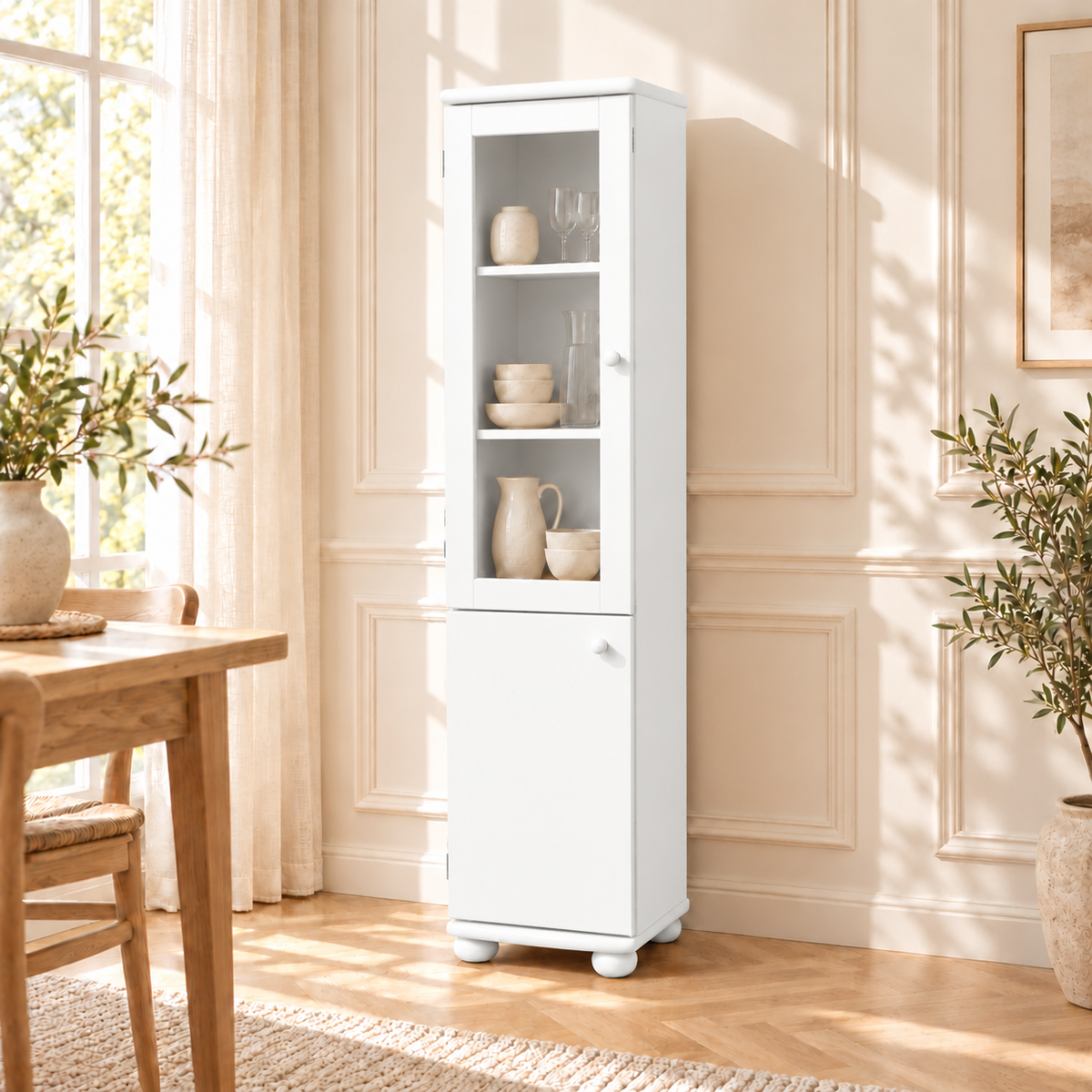 Claudia Buffetschrank Massivholz Vitrine V.2 aus 100% Bio Kiefer | 2-Türig, elegant und nachhaltig