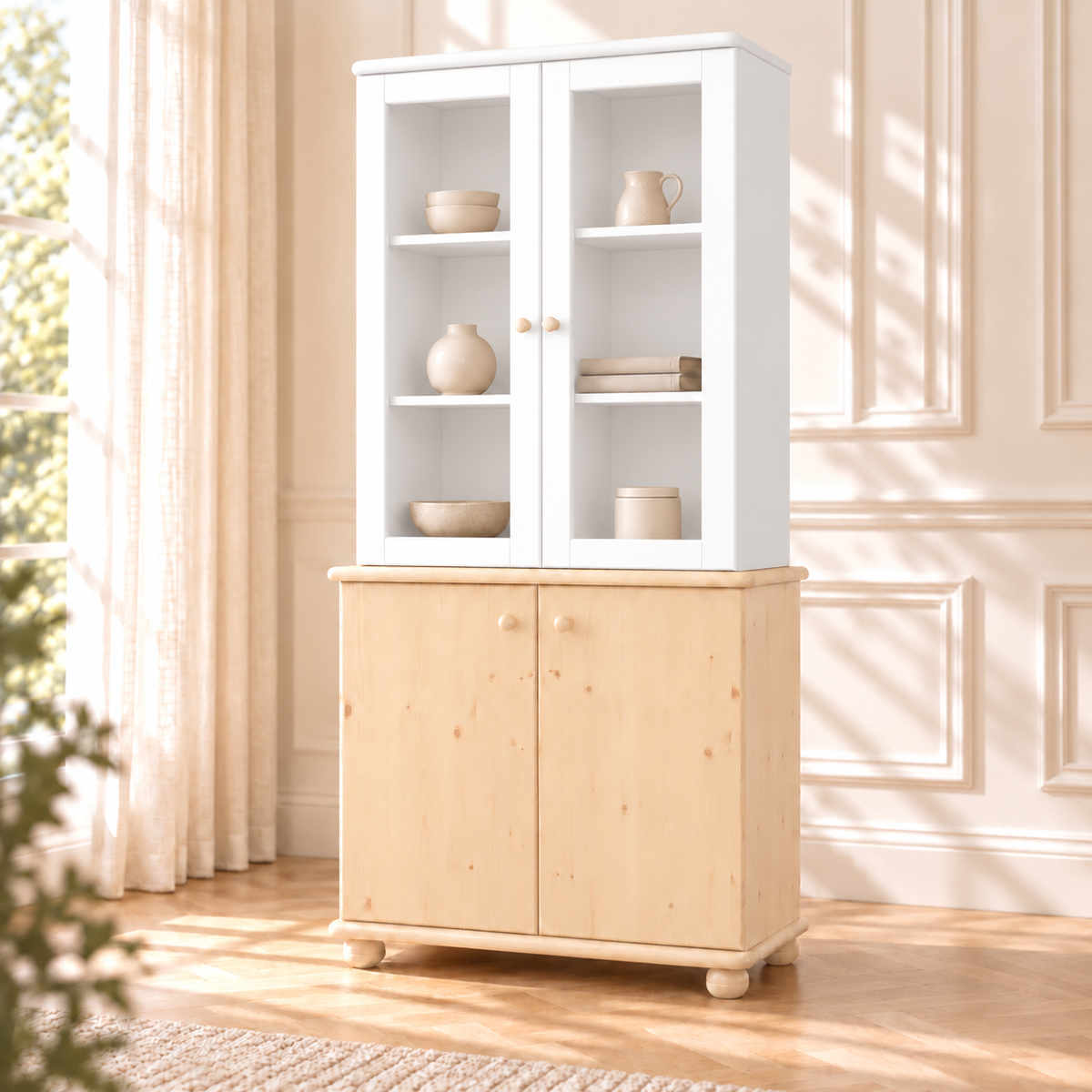 Claudia Oberschrank Bio Kiefer | Glastüre | 2-Türig | 100% Massivholz