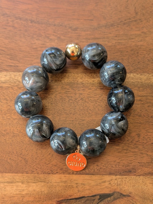 Zeigen Sie Ihre Persönlichkeit mit unserem großartigen elastischem Armband mit dicken Perlen aus Acryl und Kupfer in Perlmutt Grau Blau Gold!