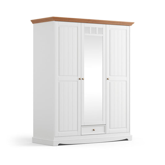 Bologna Elegante Kleiderschrank mit Spiegel | 3-türig | Weiß & Eiche