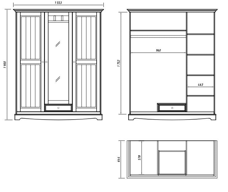 Bologna Elegante Kleiderschrank mit Spiegel | 3-türig | Weiß & Eiche