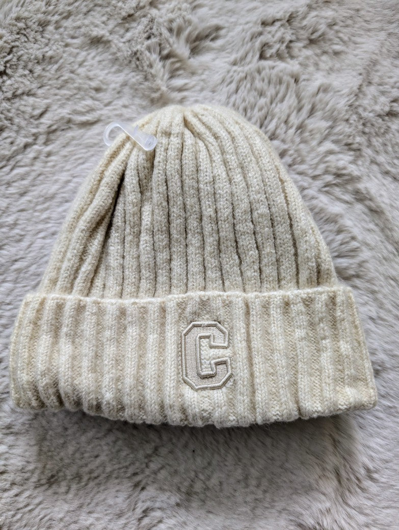 Beanie Mütze C gefüttert mit Umschlag flauschig aus 100% Viskose Beige
