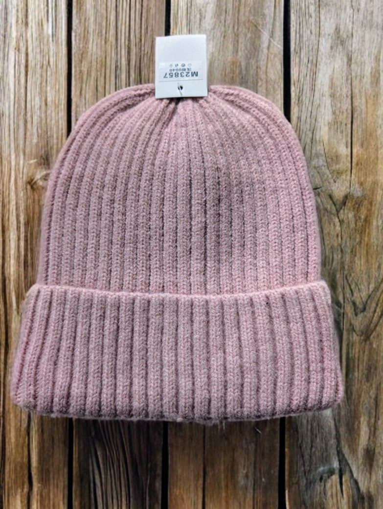 Beanie Mütze ungefüttert mit Umschlag flauschig - aus 50% Nylon, 30% Viskose, 20% Angora - Rosa