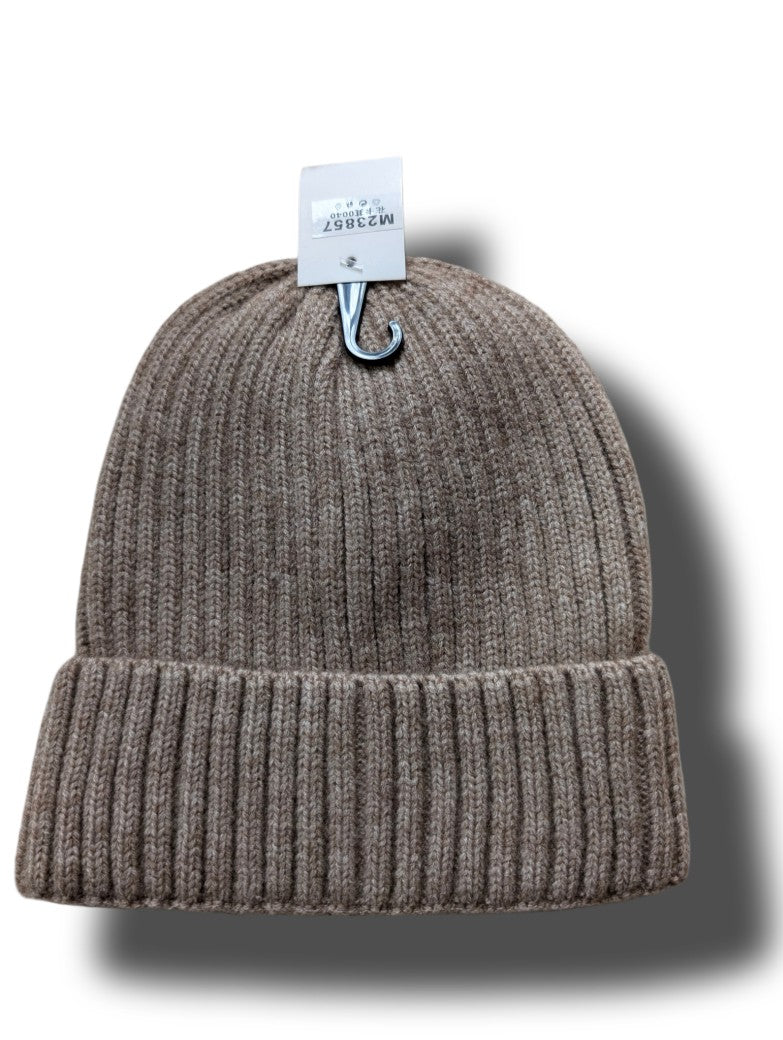 Beanie Mütze ungefüttert mit Umschlag flauschig - aus 50% Nylon, 30% Viskose, 20% Angora - Taupe