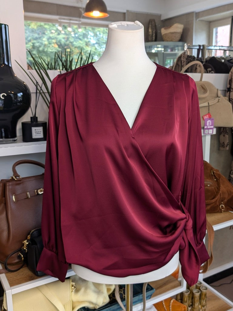 Bluse Satin Wickelbluse Bordeaux Rot Burgund One Size - von Chance Off 139201
