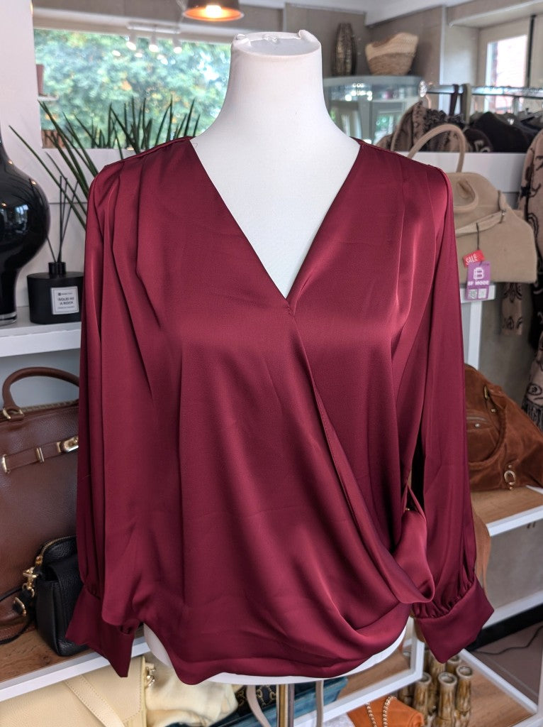 Bluse Satin Wickelbluse Bordeaux Rot Burgund One Size - von Chance Off 139201