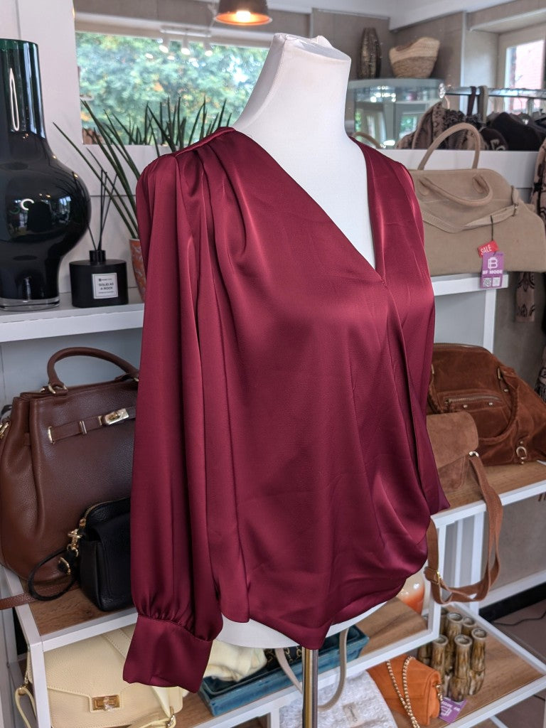 Bluse Satin Wickelbluse Bordeaux Rot Burgund One Size - von Chance Off 139201
