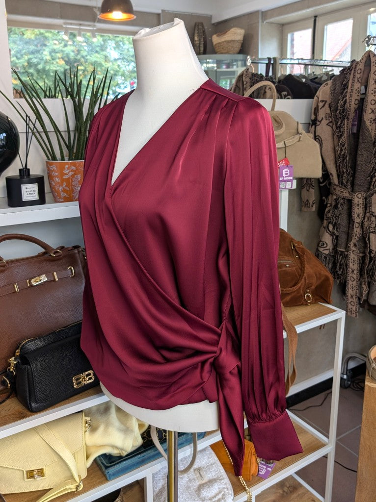 Bluse Satin Wickelbluse Bordeaux Rot Burgund One Size - von Chance Off 139201