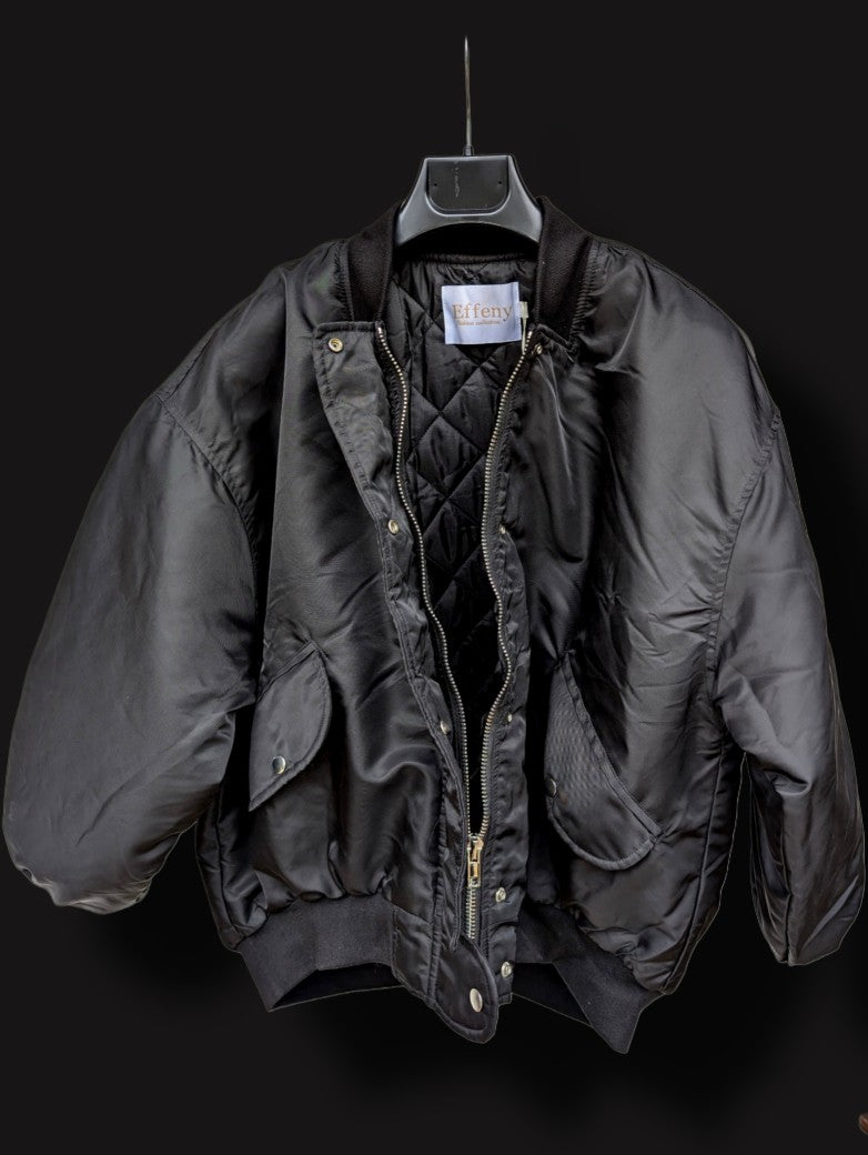 Klassische Bomberjacke Schwarz Futter innen gesteppt Größe S/M (Damen) - von EFFENY