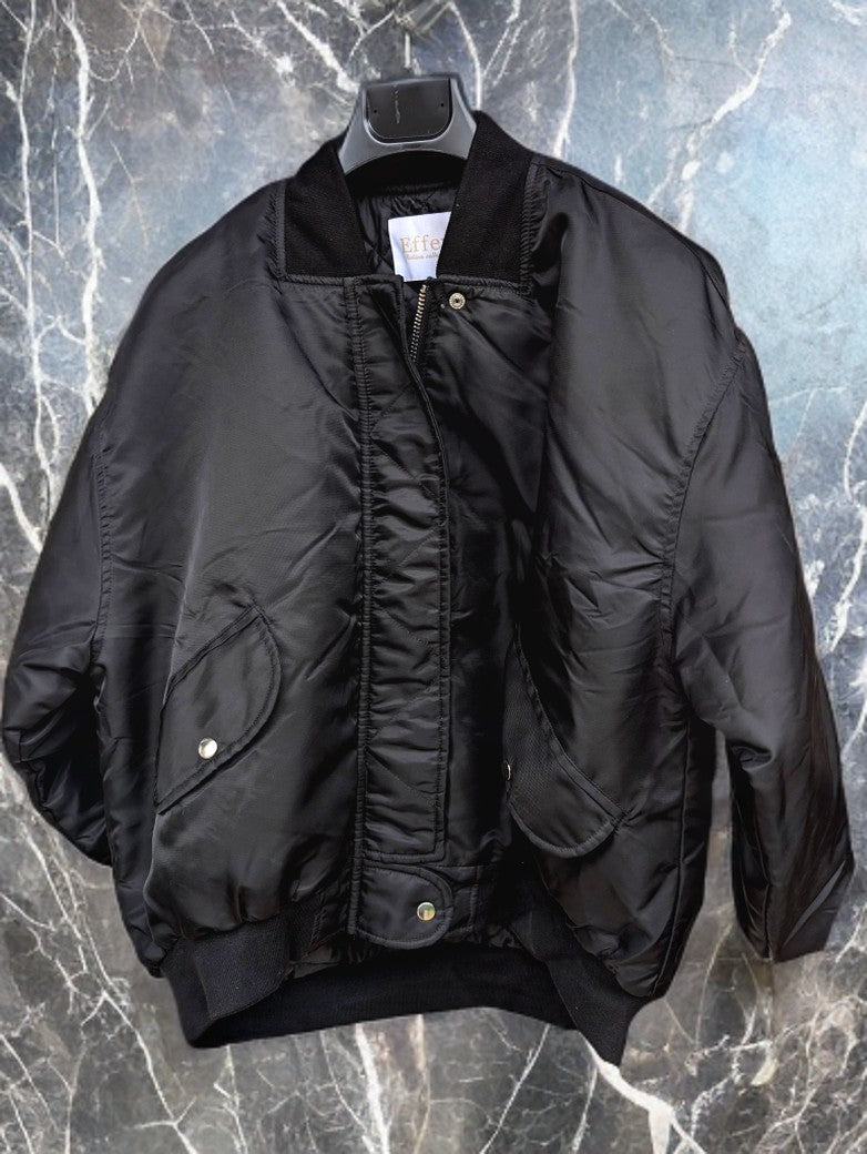 Klassische Bomberjacke Schwarz Futter innen gesteppt Größe S/M (Damen) - von EFFENY