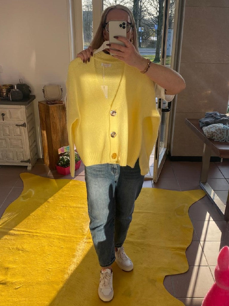 Strick Cardigan Zitronengelbe Strickjacke Damen Strickjacke