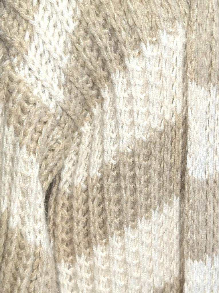 Eleganter weicher langer offener Cardigan, auffälliger Grobstrick gestreift Beige Créme - ideal als Layering-Piece für Frühling Herbst leichte Übergangsschicht.