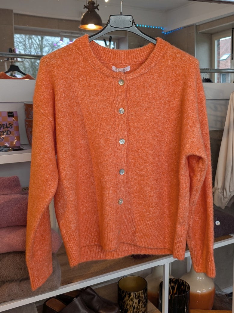 Zeitlos elegante Strickjacke in Orange aus weicher hochwertiger Viskose mit Perlmuttknöpfen - perfekt als Layering-Piece oder eigenständiges Statement-Piece!