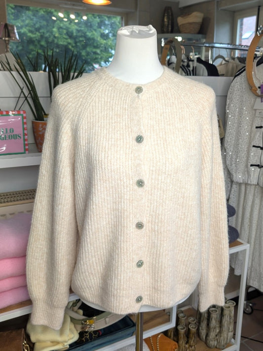 Elegante Cardigan Strickjacke in Beige Weiß meliert mit hellen Perlmuttknöpfen und weicher fein gerippte Struktur - verleiht jedem Outfit eine raffinierte Note!