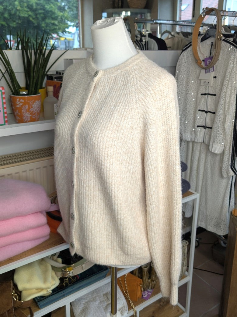 Elegante Cardigan Strickjacke in Beige Weiß meliert mit hellen Perlmuttknöpfen und weicher fein gerippte Struktur - verleiht jedem Outfit eine raffinierte Note!