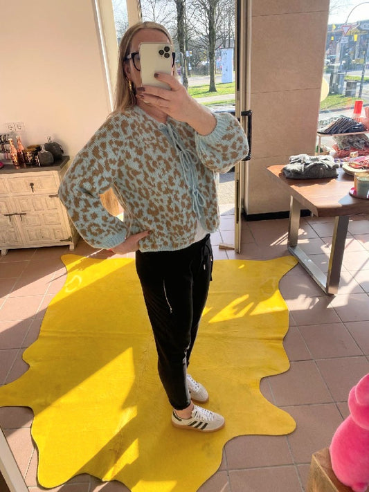 Das türkisfarbene Design mit Leo Braun Tupfern und die eleganten Schleifen verleihen jedem Outfit einen Hauch von Extravaganz - für Alltag oder besondere Anlässe!